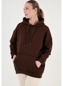 Resim Lela Regular Fit Pamuklu Kapüşonlu Yaka Şardonlu Kışlık 2'Li Paket Bayan Sweat 5863854S2 Nefti-Kahve 
