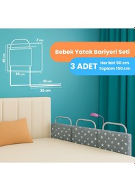 Resim Miralay Yeni Nesil Yatak Bariyeri 50 x 40 Gri Yıldız 3 Adet 