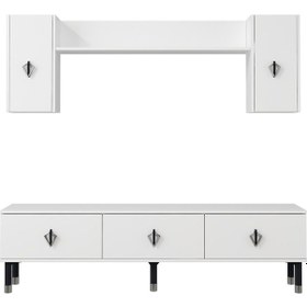 Resim 1369tv180dd-32 Tv Sehpası,tv Ünitesi Beyaz-siyah-gümüş Beyaz-siyah-gümüş 