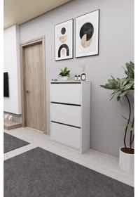 Resim Mirobi Kembe 3 Bölmeli Açılır Modern Dekoratif Ayakkabılık Beyaz Beyaz 