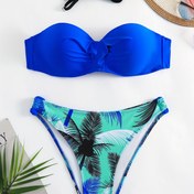 Resim Bitki Grafik Seksi Bikini Setleri, Buruşuk Bağlı Geriye Dönük Yüksek Kesim İki Parçalı Mayo, Kadınların Mayo ve Giyimleri 