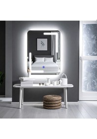 Resim Kaivo Beyaz Led'li Lazer Kumlamalı Lavabo & Banyo Aynası Dokunmatik Sensörlü 100 X 75 Cm 