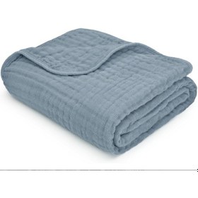 Resim 4 Katlı Çok Amaçlı Müslin Örtü & Battaniye %100 Pamuk, Oeko-teks Sertifikalı 80x80 Cm Mavi 