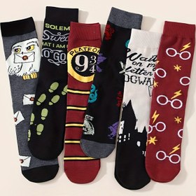 Resim 6 Çift Unisex Çorap - Warner Co-Branded Harry Potter Serisi. Hedwig The Owl, Platform 9¾ ve Hogwarts gibi klasik unsurlarla bu çoraplar, filmler ve anime sevgilileri için koleksiyon ve stil ihtiyaçlarını karşılamak için mükemmeldir. 