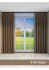 Resim Donatti Vizon Rengi Düz Keten Fon Perde 1/3 Pile Tek Kanat Vizon Rengi 