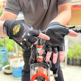 Resim Bir çift nefes alabilen ve rahat yarı-dokunaklı spor eldiveni, bisiklet, balıkçılık, yürüyüş, fitness ve açık hava etkinlikleri için uygun, hem spor hem de günlük giyim için mükemmel, bisiklet eldiveni 