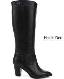 Resim GÖNDERİ(R) Kadın / Kız Siyah Sivri Burun Kalın Topuklu Hakiki Deri Çizme 