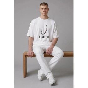 Resim Etifa Tekstil Etifa Oversize Balıkçı Tişörtü Fish On %100 Pamuk Premium Beyaz Unisex 