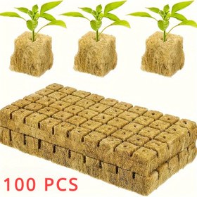 Resim 100 adet EcoGrow Kaya Yünü Hidroponik Büyüme Küpleri - Tohum Çimlenmesi ve Bitkisel Büyüme için Yüksek Gözeneklilik Dikim Ortamı, Kesilmesi ve Nakledilmesi Kolay, Yüksek Su Tutma Kapasitesi, Ahşap Lif Malzeme, Bahçe Malzemeleri 