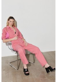 Resim Kick Flare Regular Fit Normal Kesim Gömlek Yaka Geniş Paça Pembe Tulum W237XMP63 Pembe 