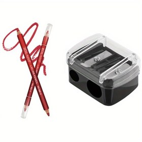 Resim Çift Yuvalı Hassas Makyaj Kalem Kalemtıraşı - Eyeliner, Kaş, Ruj & Dudak Kalemi için İdeal - Pilsiz, Alkolsüz, Kırmızı Kalem & Şeffaf Saklama Kutusu ile, Eyeliner Kalem 