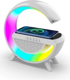 Resim KOÇAKELEKTRONİK Bluetooth Hoparlörlü Kablosuz Şarj Özellikli Masa Lambası Gece Lambası 3-in1 Gökkuşağı Model Bs-23 