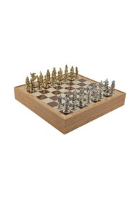 Resim Gifthome Büyük Boy Metal Osmanlı-bizans Satranç Takımı Parlak Ve Rustik Desenli Sandıklı Mdf Tahtası 36x36 Cm. 