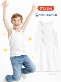 Resim BABİDO "Erkek Çocuk 100% Pamuklu Beyaz Atlet - 2-12 Yaş" paket 3 adet 