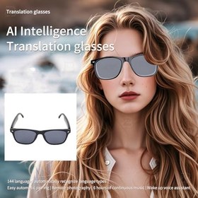 Resim AI Çeviri Gözlükleri, 144 Dil Ve 3 Mod Gerçek Zamanlı Akıllı Tercüman Gözlük, Bluetooth 5.4 Mikrofon Ve Aramalar İçin Mikrofon Ve Konuşmacıda (Siyah çerçeve) 