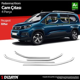 Resim S-dizayn Peugeot Rifter Krom Cam Çıtası 4 Prç. 2019 Üzeri A+ Kalite 