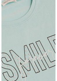 Resim Breeze Kız Çocuk Tişört Smile Yazı Baskılı Taşlı 9-16 Yaş, Su Yeşili-su Yeşili Su Yeşili 