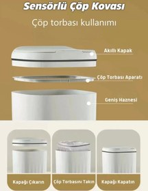 Resim MELFSHOP Akıllı Teknolojik Sensörlü Çöp Kovası Işık Antibakteriyel Koku Geçirmez Ofis Banyo Mutfak 20l Uv 