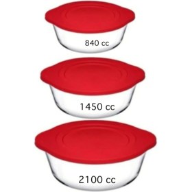 Resim Paşabahçe 3'Lü Borcam Kırmızı Kapaklı Saklama Kabı Seti 2100cc 1450cc 840cc Fma04598 Fma04362 Fma04 