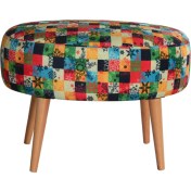 Resim Zeen Concept Valente Oval Puf Yeşil Kare Desenli 