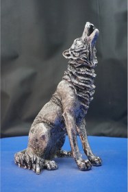 Resim Uluyan Kurt Heykel Biblo Büyük Boy Kurt Heykeli, Ev Ve Ofis Dekor Hediyelik Aksesuar 26 Cm Gümüş 