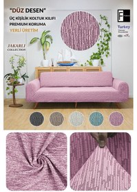 Resim Jakarlı 3 Kişilik Pembe Lastikli Kanepe Örtüsü Lastikli Koltuk Örtüsü Koltuk Kılıfı Pudra 