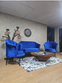 Resim Zafir İstiridye Takım Siyah Boyalı Telli Ayak Çay Seti Koltuk Takımı Mavi 