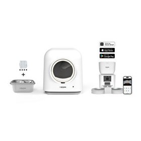 Resim Xenon Smart Akıllı Kedi Tuvaleti Çift Hazneli Mama Kabı Sessiz Çelik Su Pınarı Yedek Filtre Pet Seti 