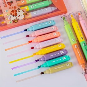 Resim Sevimli Kedi Pati Floresan Kalem Seti - 8 Kalem 16 Canlı Renge Dönüştürülebilir, Çalışma ve Günlük Defter İçin Uygun Macaron Renk - Öğrenciler ve Yaratıcı Projeler İçin Temel Dikdörtgen Not Süslemeleri Parlak Marker Kalem Sevimli Kırtasiye 