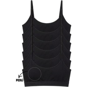 Resim Genç Kız Pamuklu İp Askılı Çıkarılabilir Pedli Yarım Atlet Alıştırma Sütyeni 6'lı Paket Siyah Siyah 