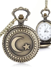 Resim Yazole Köstekli Türk Bayrağı Cep Saati 