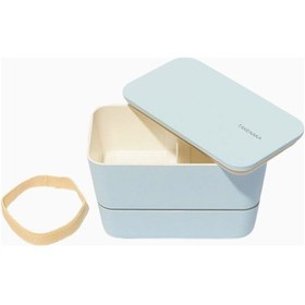 Resim Bento Flat Dual 2 Katlı Japon Yemek Kabı, Beslenme Çantası, Geri Dönüştürülmüş Malzeme Mavi 