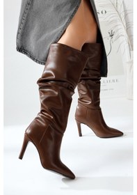 Resim Rimaz Kahve Körüklü Uzun Sivri Topuklu Çizme 001 