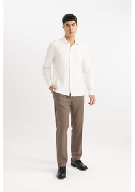 Resim DeFacto Modern Fit Polo Yaka Basic Düz Krinkıl Uzun Kollu Beyaz Gömlek B7384AX24SPWT34 