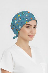 Resim ÇİZGİ MEDİKAL Astronot Dişler Desenli Bone (Cotton Likra Kumaş) 