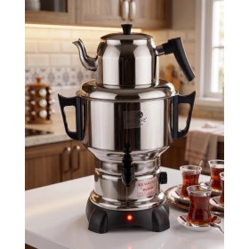 Resim Paslanmaz Çelik Elektrikli Semaver, 4.5 Litre Çay Makinesi, Enerji Tasarruflu Su Isıtıcı 