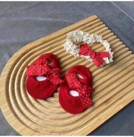 Resim Uretti - Derya 5189 - 9361 Bebek Bandana Ve Çorap Set - 1 Yaş Kırmızı 