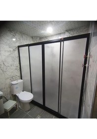 Resim Nokta Duşakabin Teknesiz Duşakabin Plastik Camlı Siyah Profilli 2 Sabit 2 Sürgülü Şeffaf 