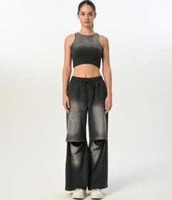 Resim Kız Çocuk Pamuklu Sıfır Kol Crop Bluz-15518 Füme 