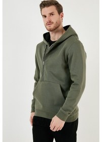 Resim Buratti Kanguru Cepli Fermuarlı Kapüşon Yaka Slim Fit Erkek Sweat 575707 Haki 