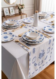 Resim Vintage Flowers Blue 48 Parça 12 Kişilik Porselen Yemek Takımı Mavi 