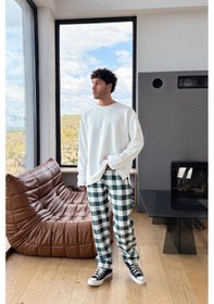 Resim Bel Lastikli Ekose Model Eşofman Altı Yeşil Yeşil 