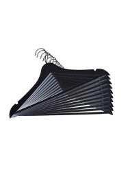 Resim Ahşap Görünümlü Plastik Askı, Elbise Askısı, Kıyafet Askısı, 10 Adet, 44 Cm Siyah 