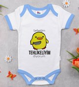 Resim Bitmeyen Kartuş Bk Kids Tehlikeyim Diyorum Tasarımlı Mavi Bebek Body Zıbın-1 