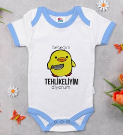 Resim Bitmeyen Kartuş Bk Kids Tehlikeyim Diyorum Tasarımlı Mavi Bebek Body Zıbın-1 