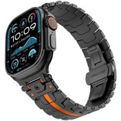 Resim Paslanmaz Çelik Demir Adam Kelebek Toka Metal İzleme Bandı Siyah Portakal , Boyut:Watch 46mm / 49mm / 45mm / 44mm İçin 