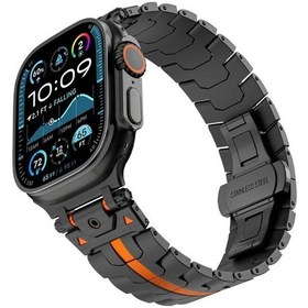 Resim Paslanmaz Çelik Demir Adam Kelebek Toka Metal İzleme Bandı Siyah Portakal , Boyut:Watch 46mm / 49mm / 45mm / 44mm İçin 