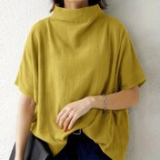 Resim ZANZEA Kadınlar İçin Büyük Beden Yüksek Yaka Kelebek Kollu Bluz - Bol Kesim Kısa Kollu Yazlık Üst, Düz Renk Günlük Gömlek, Makinede Yıkanabilir, Minimalist Tasarım, Şeffaf Olmayan Kumaş 