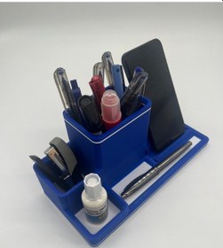 Resim Ofis Rehberi - Telefon Standlı Organizer Set, 3d Baskı, Mavi 