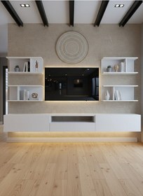 Resim Resital Ledli Duvara Monte Tv Sehpası - Beyaz - W6013-1 Beyaz 